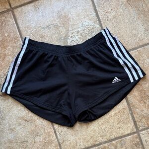 Adidas Women's Black Athletic Shorts with White Stripes